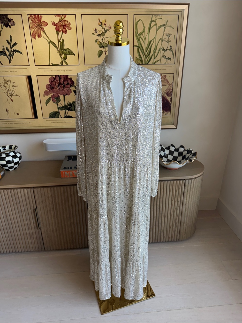 Sail to Sable STS Anne Midi Dress Silver Sequin Size  XXL